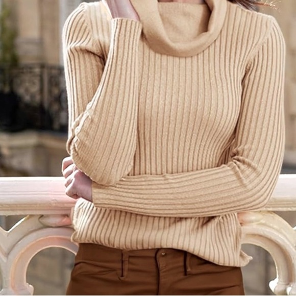 United States Sweaters Cowl Neck Sweater Sparkling Metallic Gold Ribbed Knit SzM - Picture 9 of 11
